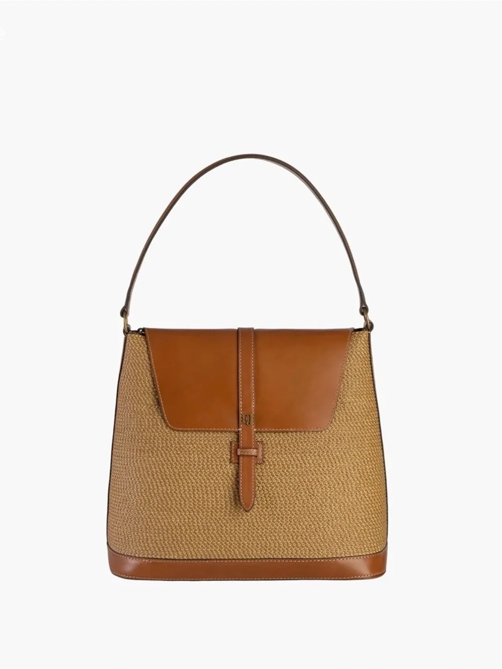 Eric Javitiz Squishee Bel Air Woven Straw Leather Trim Shoulder Bag Natural Tan